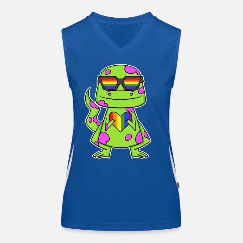 Dino Regenbogen Herz Dinosaurier Funktionelles Kontrast-Tank Top für Frauen