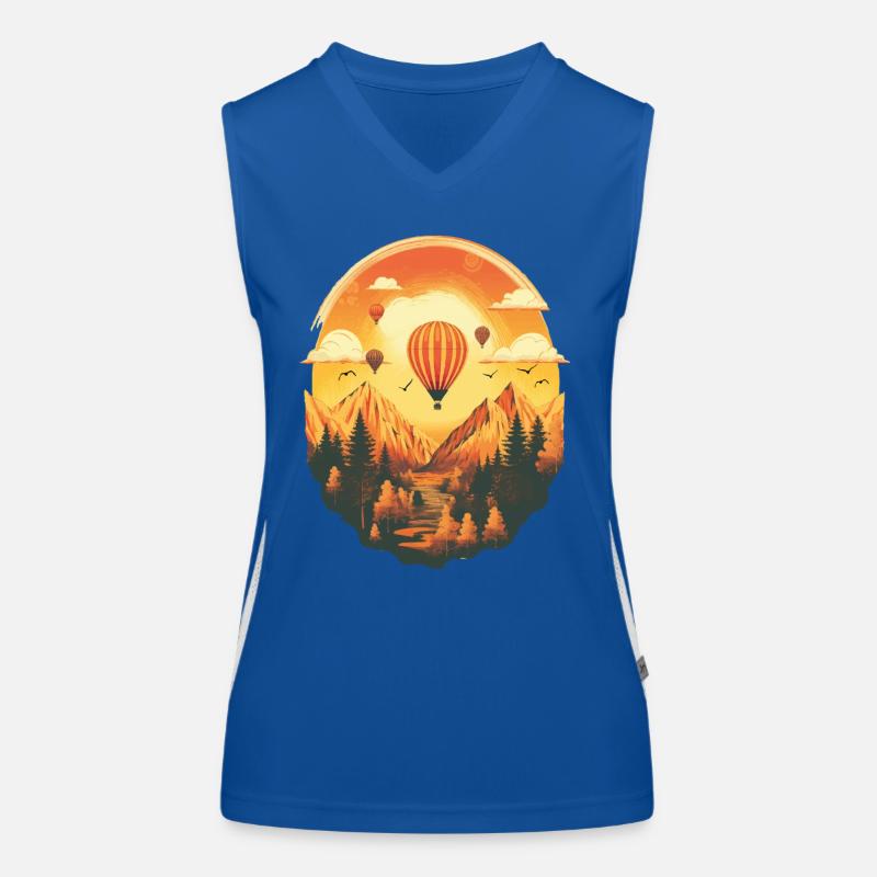 Fire balloon flying with sunset Women's Functional Contrast Tank Top