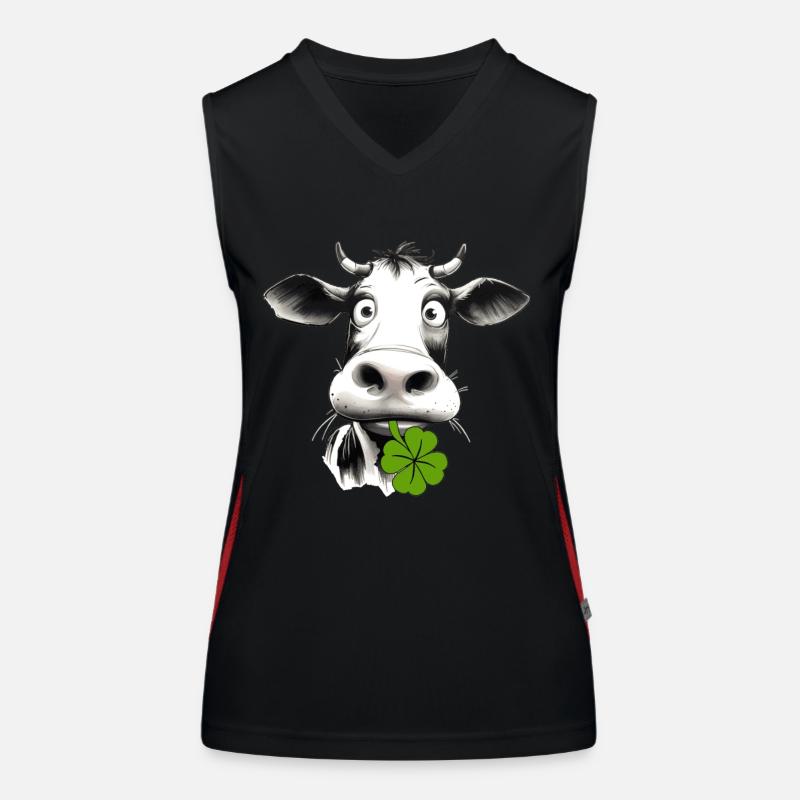 Lustige Kuh mit Kleeblatt bringt Glück und Spaß Funktionelles Kontrast-Tank Top für Frauen