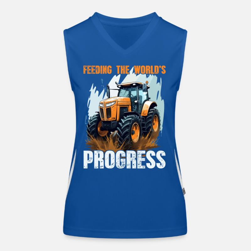 Feeding World's Progress Traktor Landwirt Bauer Funktionelles Kontrast-Tank Top für Frauen