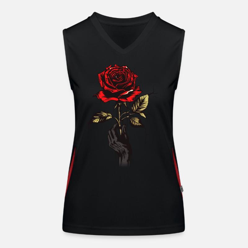 Hand Holding Rose Graphic Soft Grunge Vintage Goth Women's Functional Contrast Tank Top