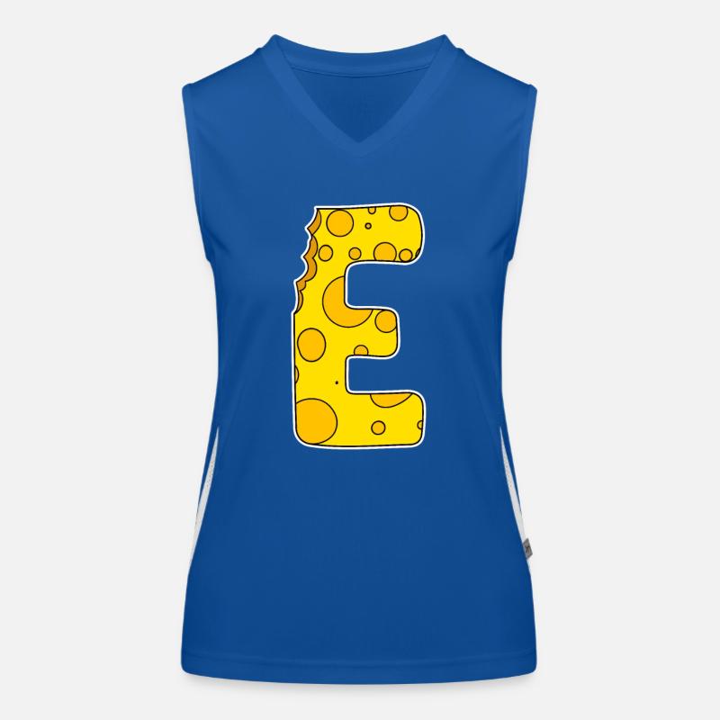 Buchstabe E - Anfangsbuchstabe E - Käse Motiv Funktionelles Kontrast-Tank Top für Frauen