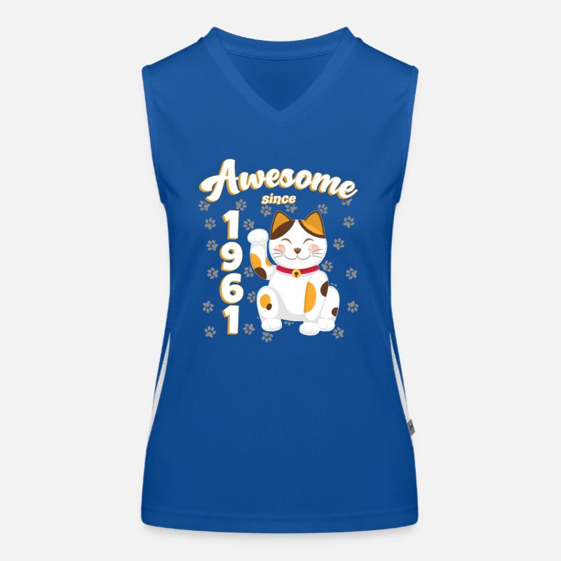 1961 Birthday Awesome since Cat Maneki neko Women's Functional Contrast Tank Top