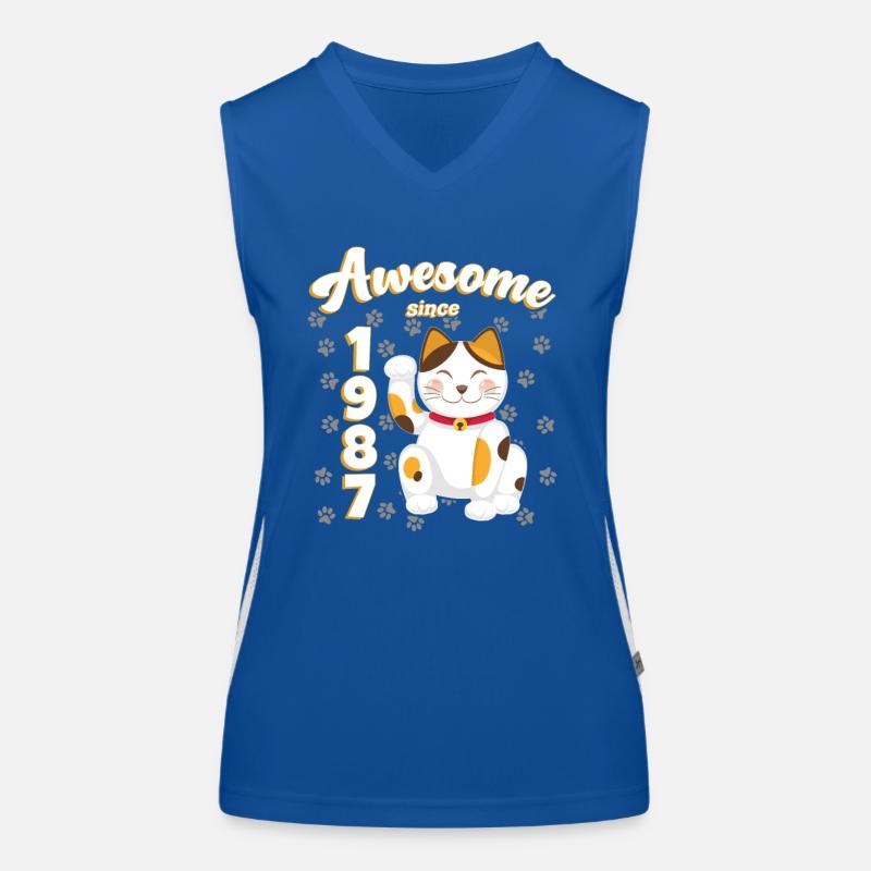 1987 Geburtstag Awesome since Katze Maneki neko Funktionelles Kontrast-Tank Top für Frauen