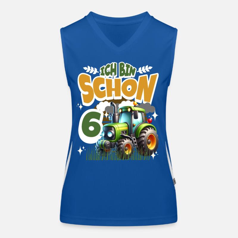 Traktor 6. Geburtstag Kindergeburtstag Funktionelles Kontrast-Tank Top für Frauen