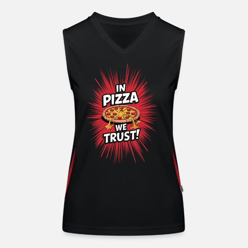 In pizza we trust! Funktionelles Kontrast-Tank Top für Frauen