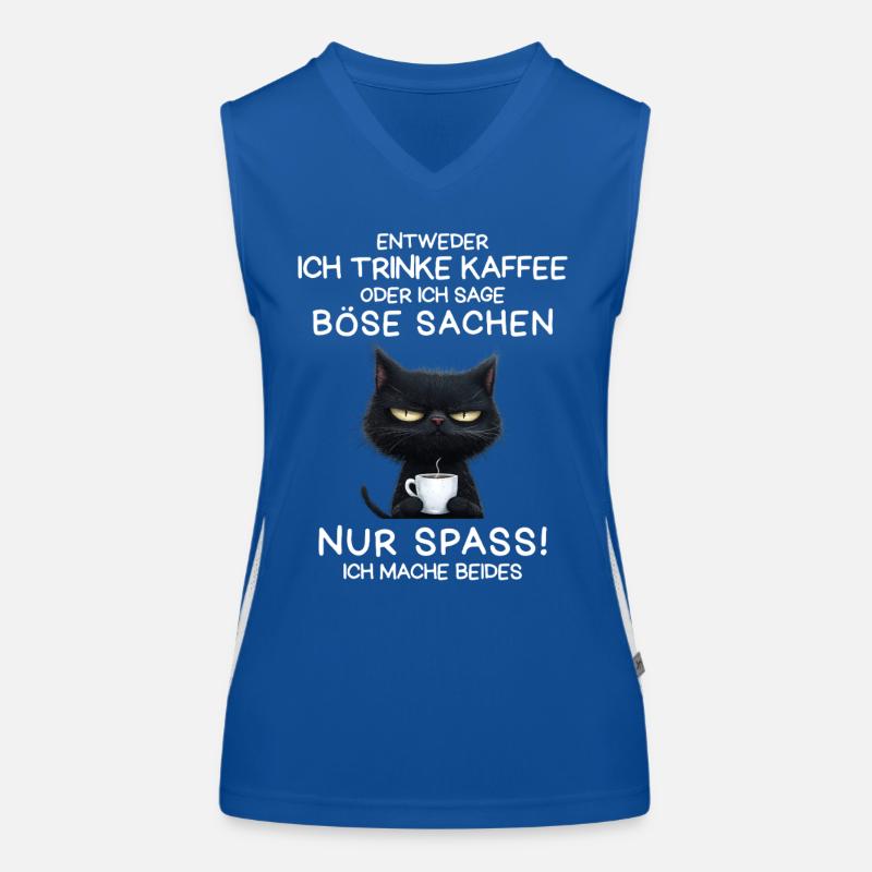 Schwarze Katze mit Kaffee und Todesblick Funktionelles Kontrast-Tank Top für Frauen