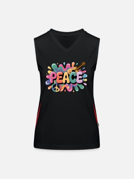 PEACE – Psychédélique - Débardeur respirant contrasté Femme - noir/rouge - Devant