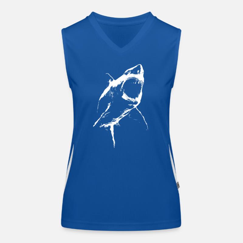Requin géant menaçant – Silhouette noire et blanche Débardeur respirant contrasté Femme