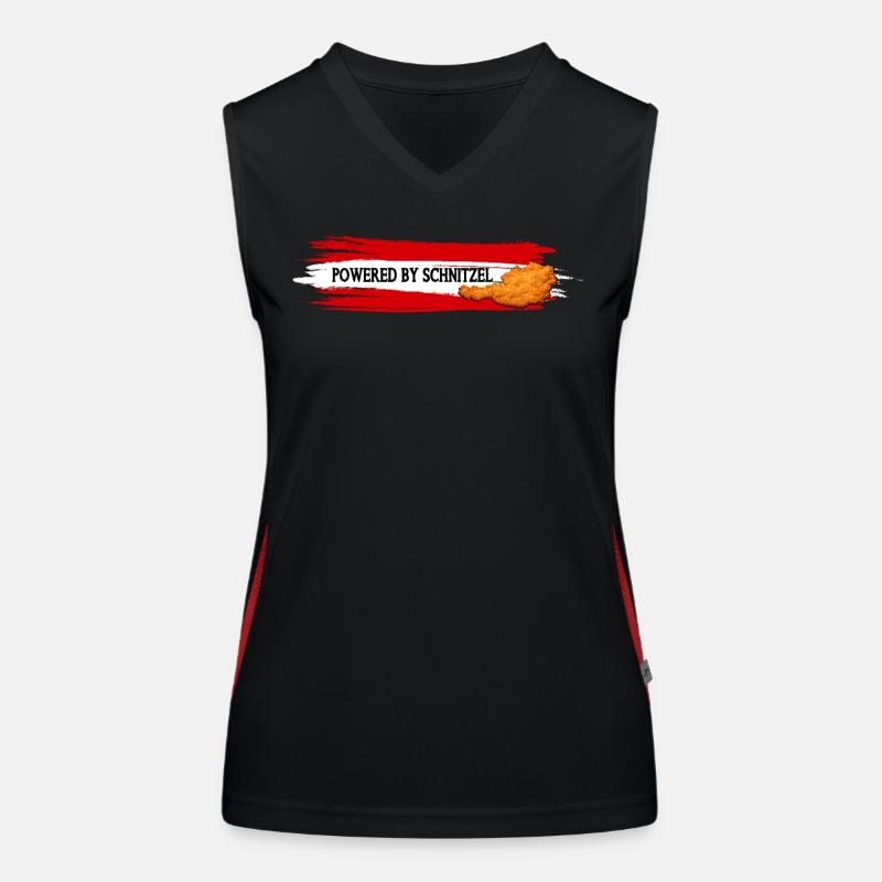 Propulsé par Schnitzel Austria Humour Shirt Débardeur respirant contrasté Femme