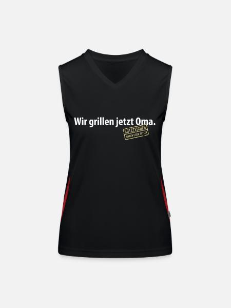 Wir grillen jetzt Oma Satzzeichen Komma Leben Omi - Funktionelles Kontrast-Tank Top für Frauen - Schwarz/Rot - Vorne