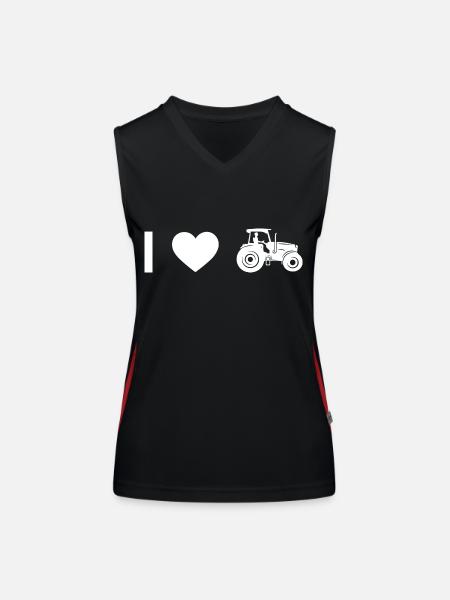 Ich Herz und Kerl Traktor - - Funktionelles Kontrast-Tank Top für Frauen - Schwarz/Rot - Vorne