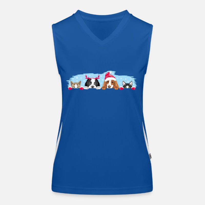 Spähende Hunde und Katzen in Weihnachtsaccessoires Funktionelles Kontrast-Tank Top für Frauen