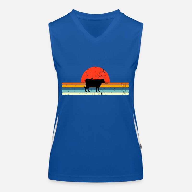 Vintage-Kuh-Retro-Sonnenuntergangsdesign Funktionelles Kontrast-Tank Top für Frauen