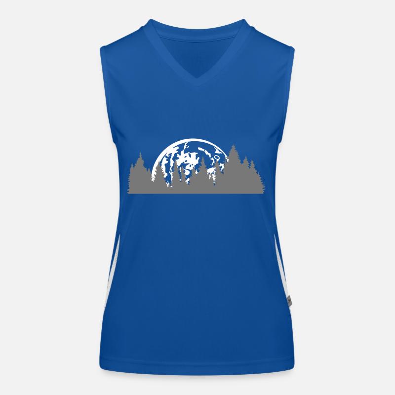 full moon moon night sunset baeume forest needle whale Women's Functional Contrast Tank Top