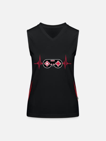 Pulse Heartbeat Retro Gamer - Women's Functional Contrast Tank Top - black/red - Front