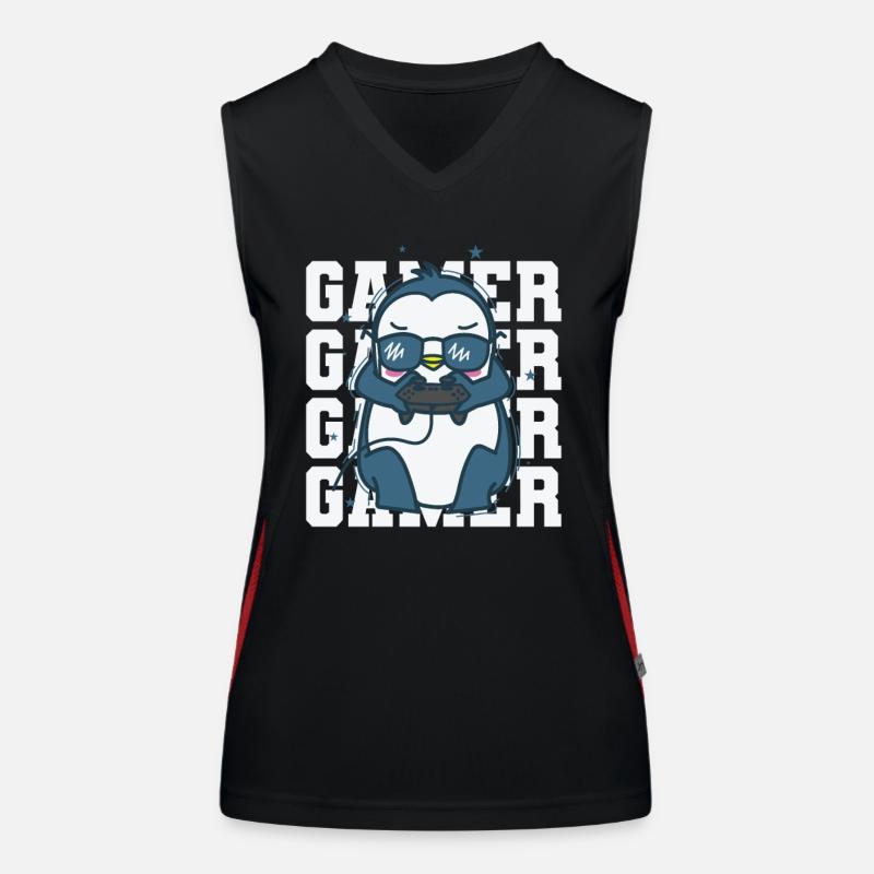 Penguin as a gamer with controller Antarctica Women's Functional Contrast Tank Top