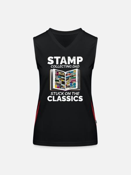 Timbre-poste vintage Collector Papa Philatéliste - Débardeur respirant contrasté Femme - noir/rouge - Devant