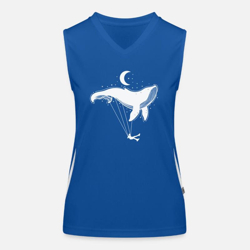 Blue whale as a swing in front of the crescent moon Women's Functional Contrast Tank Top