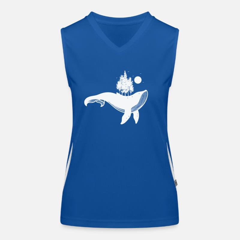 Rorqual bleu avec des arbres et un clair de lune Débardeur respirant contrasté Femme
