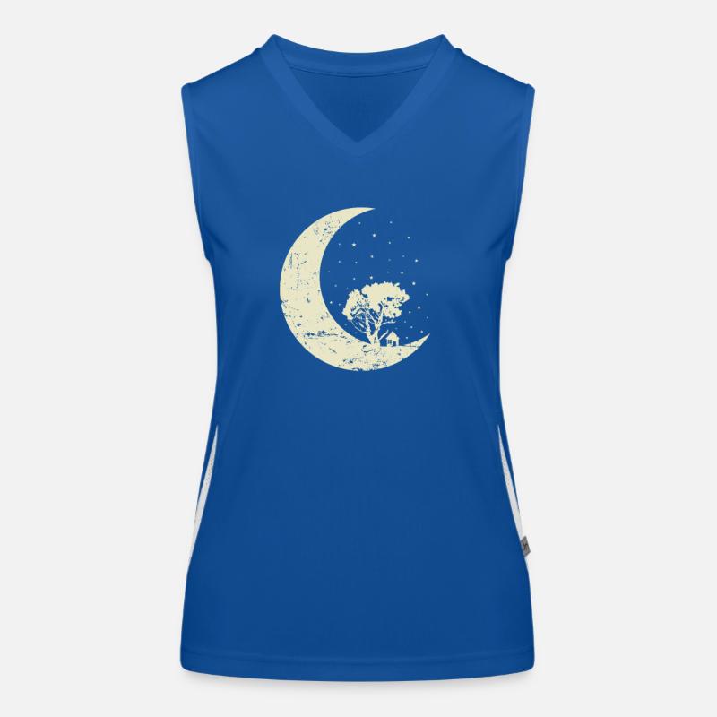 Lune avec arbre et cratère de ciel nocturne de maison Débardeur respirant contrasté Femme