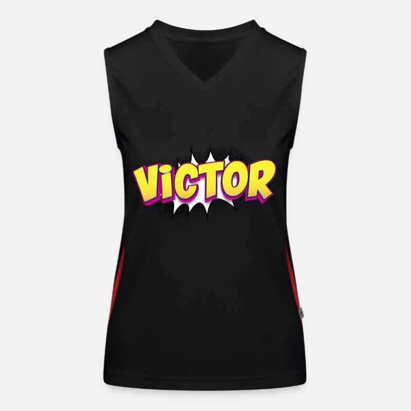 Victor Custom Name Comic Book Style Pop Art, Funktionelles Kontrast-Tank Top für Frauen