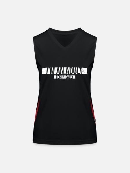 I'm an Adult Technically technisch Erwachsen Witz - Funktionelles Kontrast-Tank Top für Frauen - Schwarz/Rot - Vorne