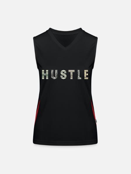 Hustle Money Texture Motivation Inspiration - Débardeur respirant contrasté Femme - noir/rouge - Devant