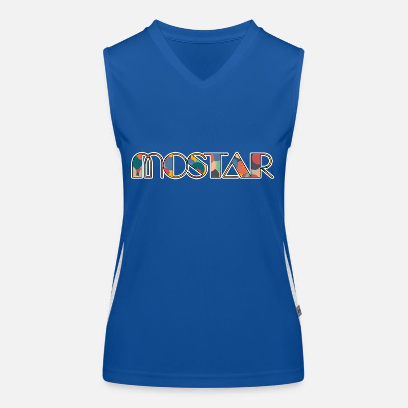 Mostar Retro Pop Typografie Funktionelles Kontrast-Tank Top für Frauen