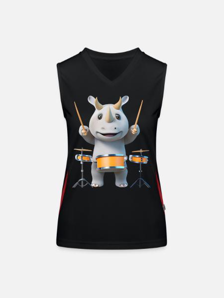 Schlagzeug spielendes Nashorn - Funktionelles Kontrast-Tank Top für Frauen - Schwarz/Rot - Vorne