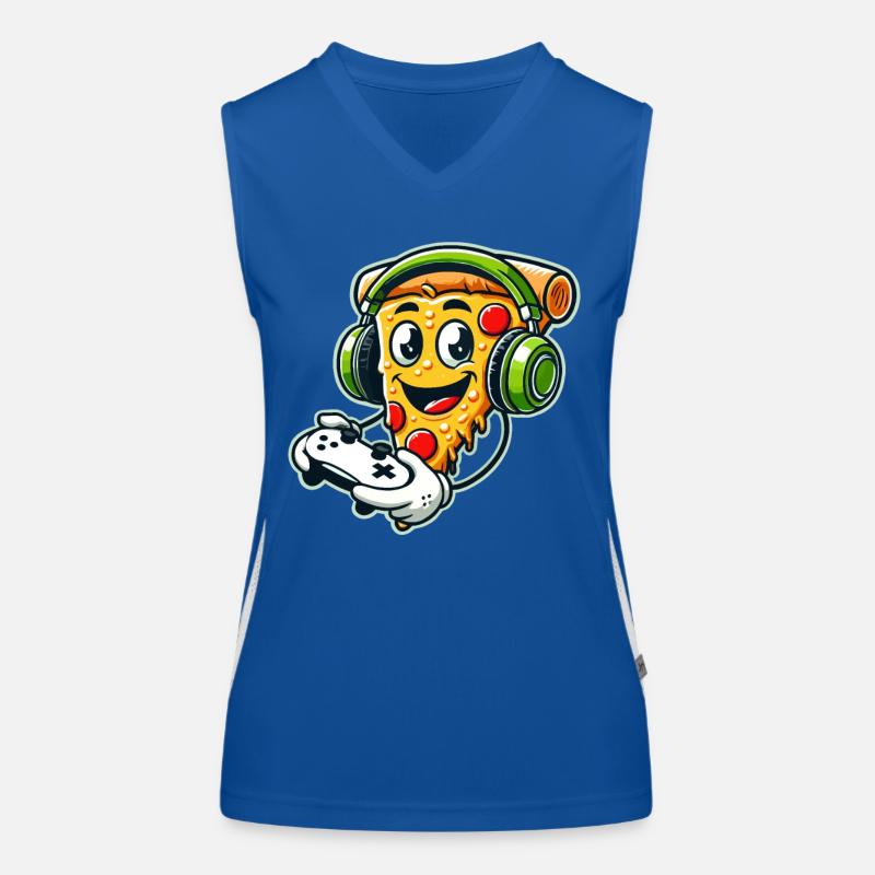 Gaming, Video Gamer, Zocker, Pizza & Controller Funktionelles Kontrast-Tank Top für Frauen