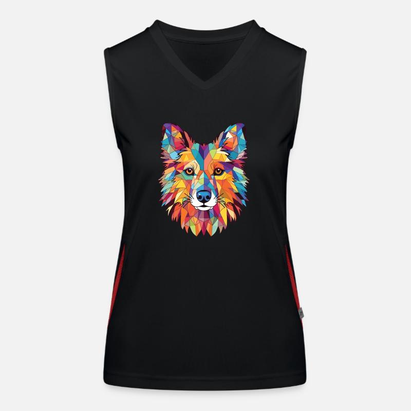 Indischer Spitz Hunderasse Aquarell Illustration Funktionelles Kontrast-Tank Top für Frauen