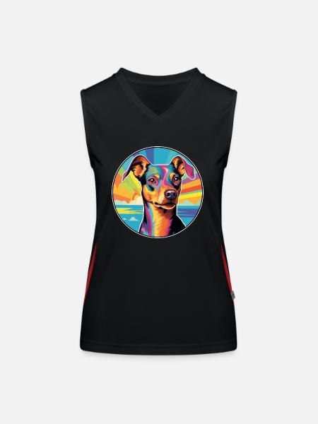 German Pinscher Dog Breed Colorful Cartoon Waterco - Women's Functional Contrast Tank Top - black/red - Front