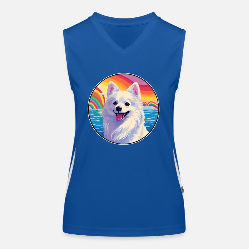 Japanischer Spitz Hunderasse Bunte Karikatur Watercol Funktionelles Kontrast-Tank Top für Frauen