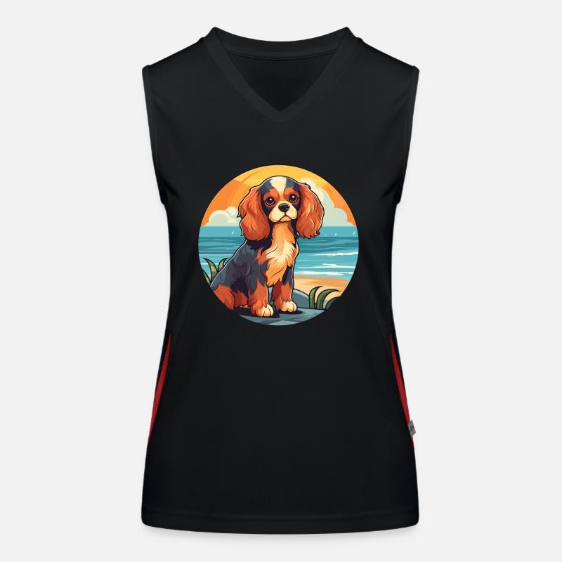 Cavalier König Charles Spaniel Hunderasse Karikatur Funktionelles Kontrast-Tank Top für Frauen