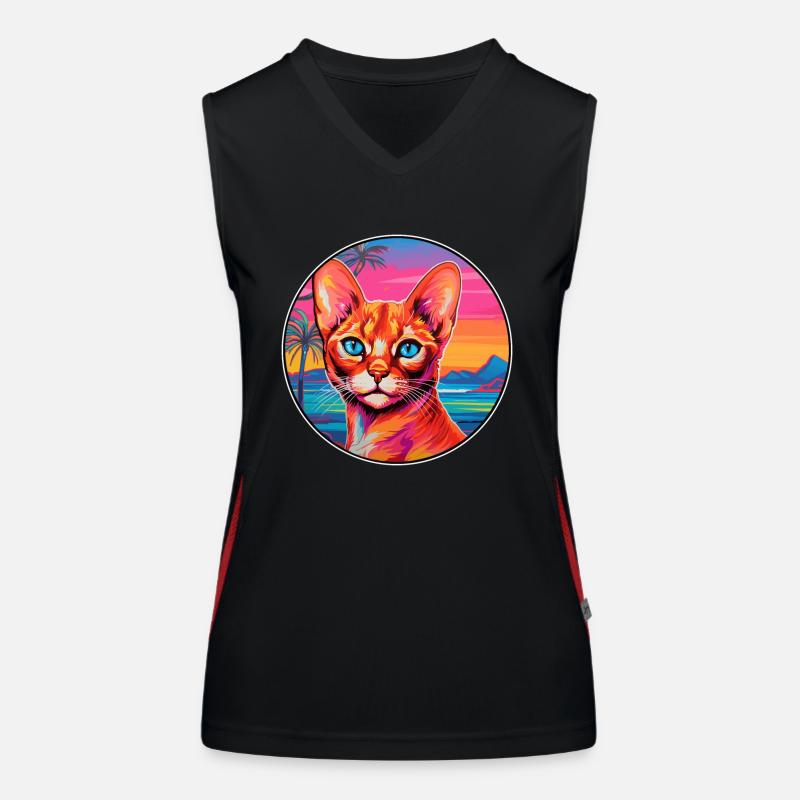 Red Devon Rex Cat Breed Watercolor Cartoon Kawaii Women's Functional Contrast Tank Top