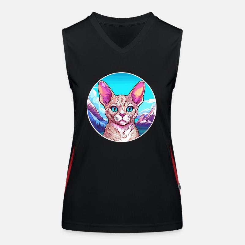 Devon Rex Katze Bunte Karikatur Aquarell Illustra Funktionelles Kontrast-Tank Top für Frauen