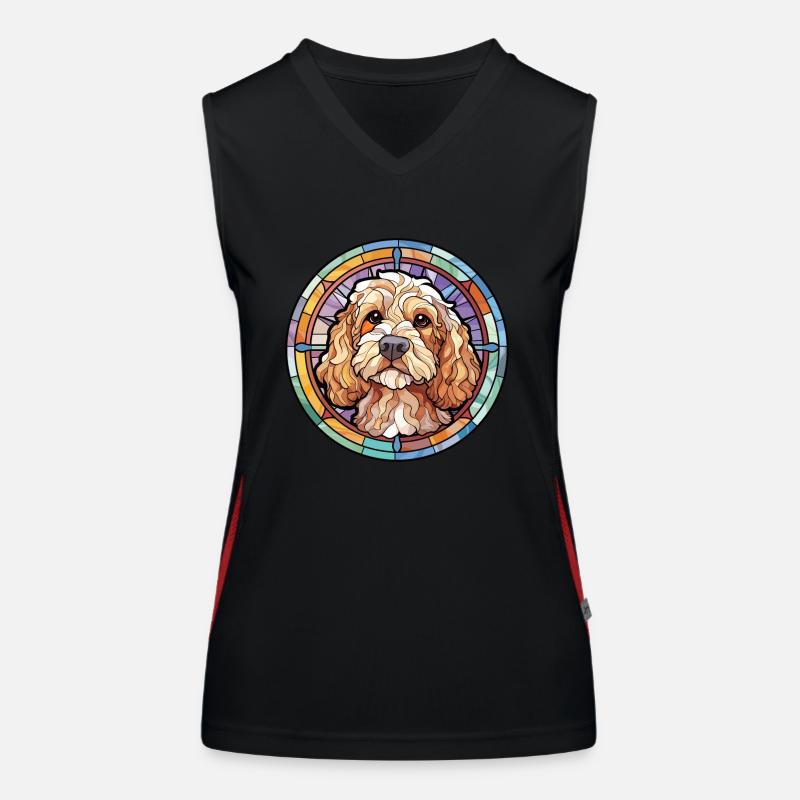 Cockapoo Dog Breed Stained Glass Colorful Watercol Women's Functional Contrast Tank Top