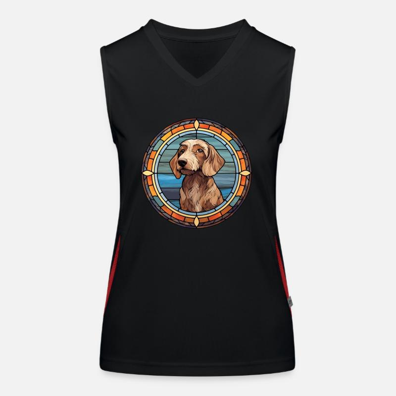 Drahthaardackel Hunderasse Buntglasfarbe Funktionelles Kontrast-Tank Top für Frauen