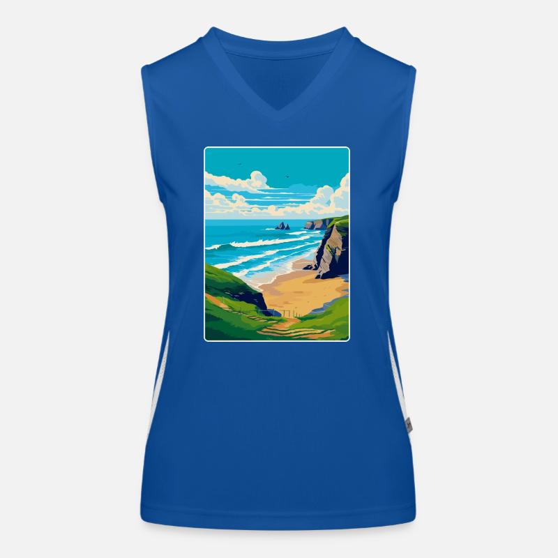 Bedruthan Steps Cornwall England Uk Reiseplakat Funktionelles Kontrast-Tank Top für Frauen