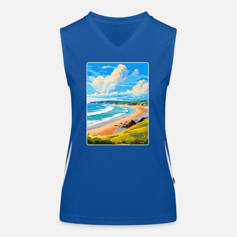Woolacombe Devon Vintage Reiseposter Souvenir Funktionelles Kontrast-Tank Top für Frauen
