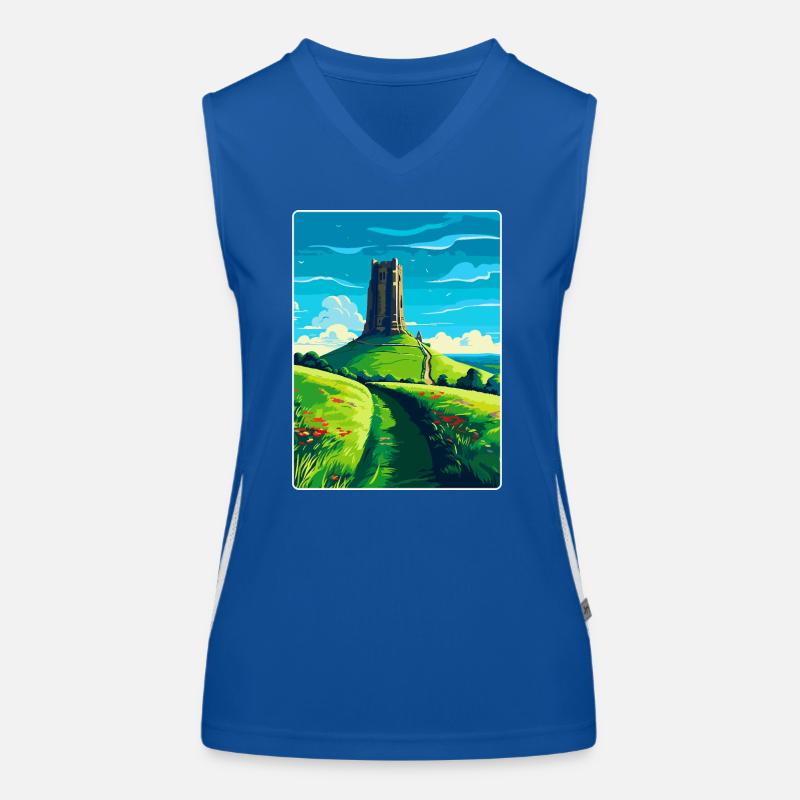 Glastonbury Tor Angleterre Royaume-Uni Affiche de voyage souvenir Débardeur respirant contrasté Femme