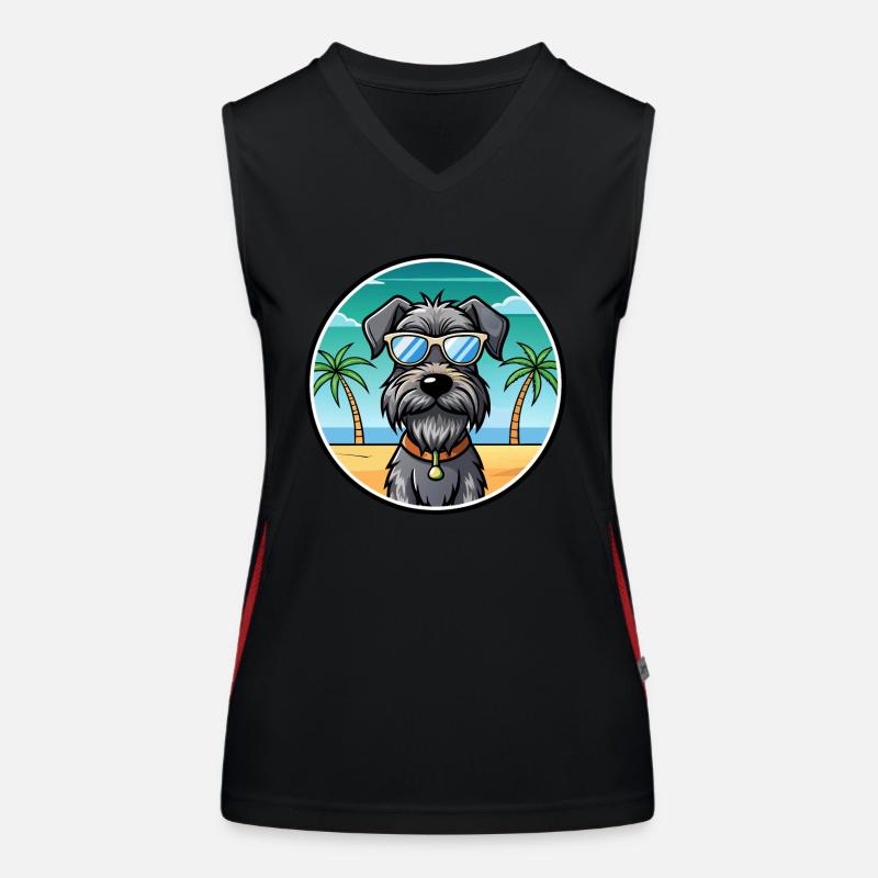 German Wirehaired Pointer Dog Breed Cartoon Beach Women's Functional Contrast Tank Top