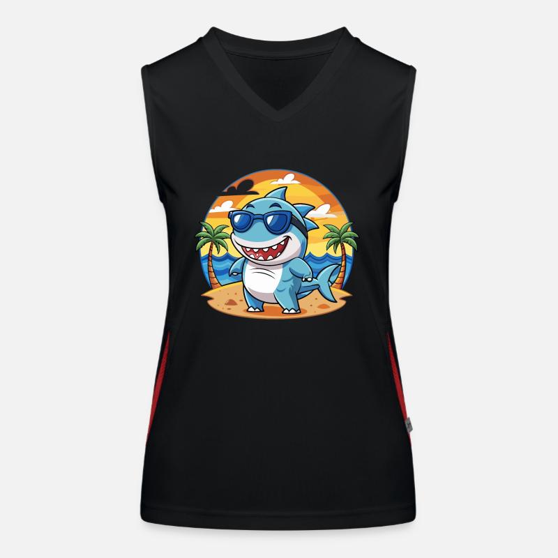 Lunettes de soleil de plage d’été de dessin animé drôle de requin Débardeur respirant contrasté Femme