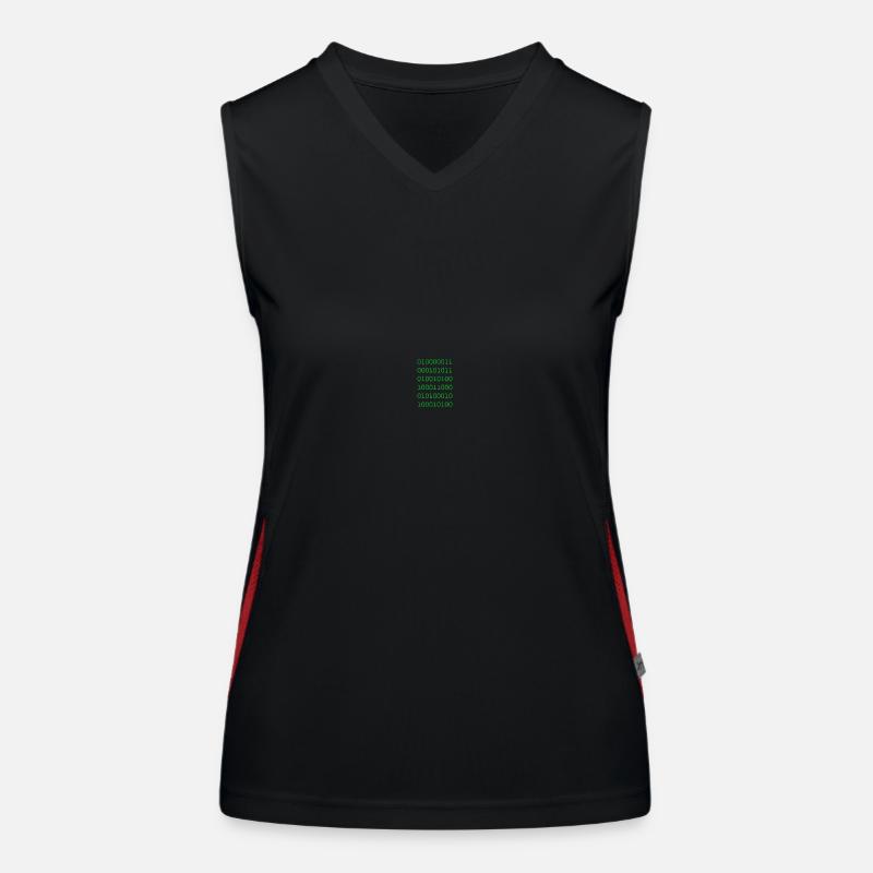 Green binary code web developer funny humor Women's Functional Contrast Tank Top