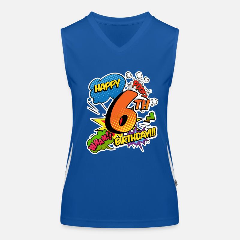 6. Geburtstag Junge Comic-Stil Superhelden Funktionelles Kontrast-Tank Top für Frauen
