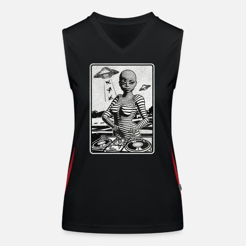 Galactic DJ with a mixing console for music funs Women's Functional Contrast Tank Top