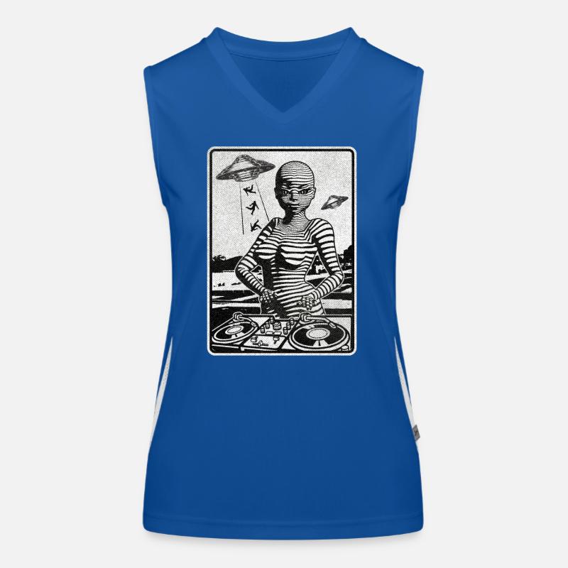 Galactic DJ with a mixing console for music funs Women's Functional Contrast Tank Top