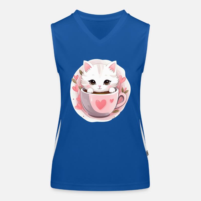 Loving Coffee Cat Kitten in Mug Cat Love Funktionelles Kontrast-Tank Top für Frauen