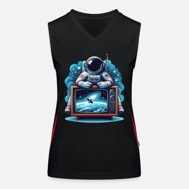 Astronaute devant la télévision cadeau de l’espace extra-atmosphérique Débardeur respirant contrasté Femme